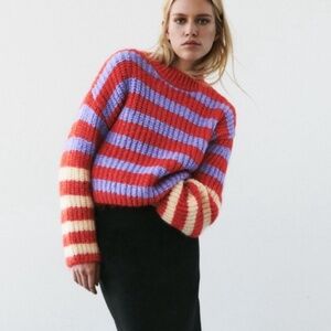 ZARA Chunky Knit Striped Sweater - Size Small